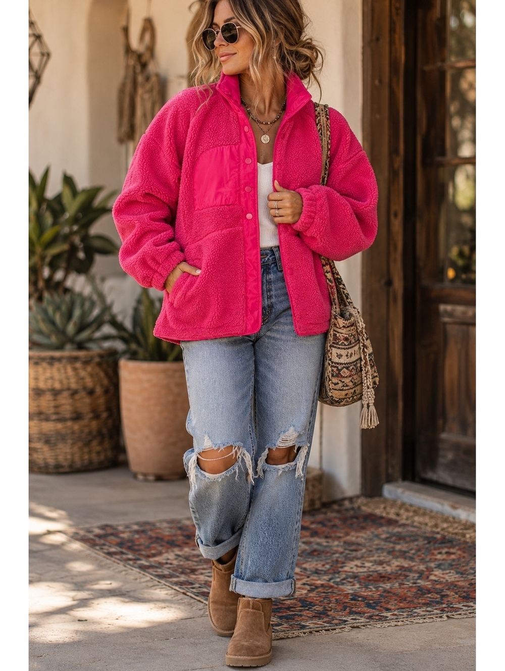 Blu Pepper Pink Sherpa Fleece Snap Jacket Women’s Medium